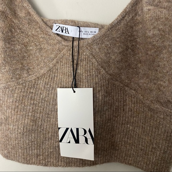 NWT Zara Wool Camel Blend Sweater Crop Top size Large - Picture 11 of 12